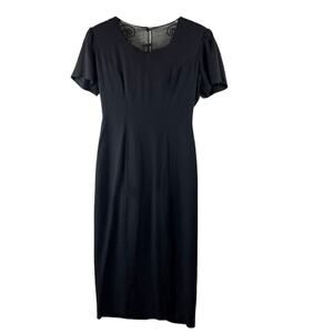 Vintage Scarlett Lace‎ & Embroidered Short Sleeve Black Sheath Dress Size 4P